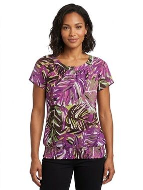 Apt. 9 NWOT Purple Green Abstract Short Sleeve Blouse